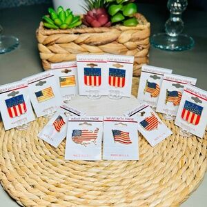 Variety of 12 Patriotic American Brooch, Lapel Pins, Tie Tac, Hat Pin.